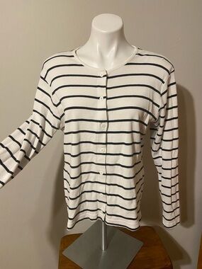 Geoffrey Beene White and Black Striped Button-Front Top